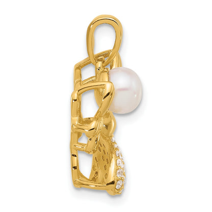 Sterling Silver Gold-plated FWC Pearl and CZ Butterfly Pendants