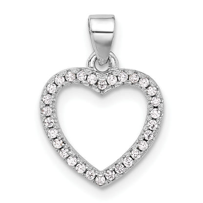 Sterling Silver Rhodium-plated CZ Heart Pendant
