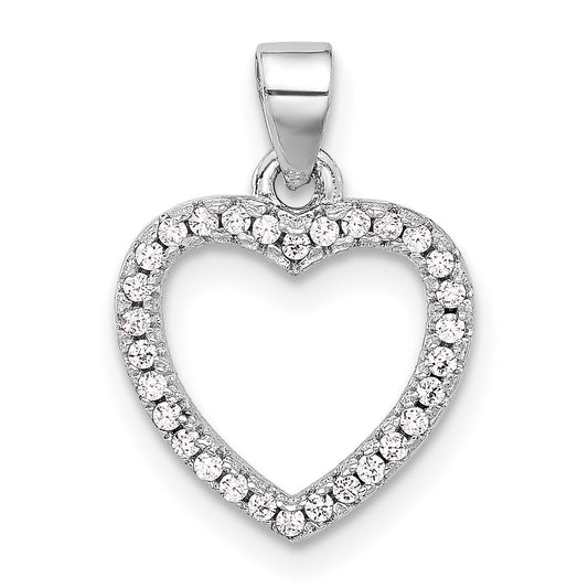 Sterling Silver Rhodium-plated CZ Heart Pendant