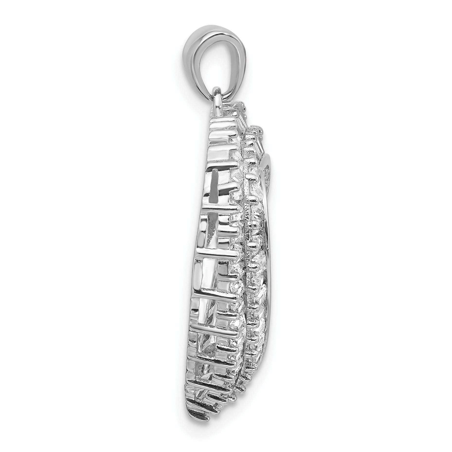 Sterling Silver Rhodium-plated CZ Heart Pendant