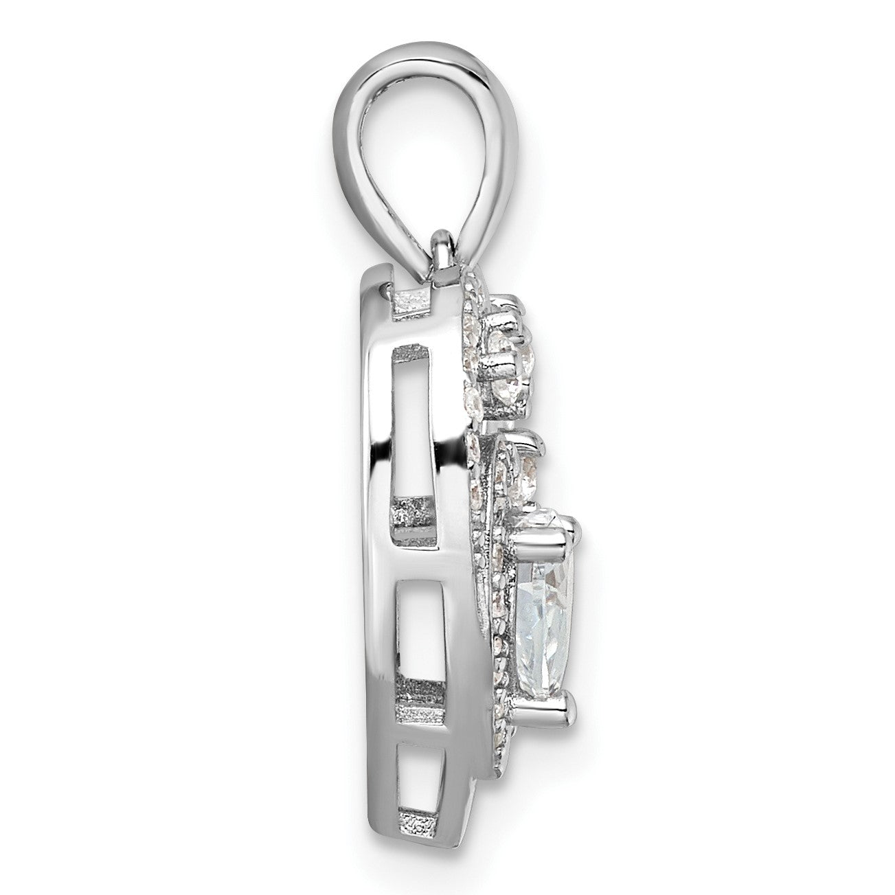 Sterling Silver Rhodium-plated CZ Heart Pendant
