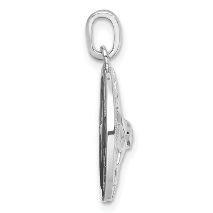 Sterling Silver Rhodium-plated Polished CZ Compass Pendant
