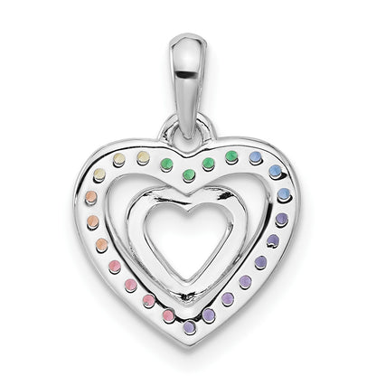 Sterling Silver RH-plated Rainbow Crystal Double Heart Children's Pendant
