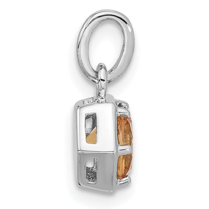 Sterling Silver Rhodium-plated Polished Solitaire Citrine Charm Pendant