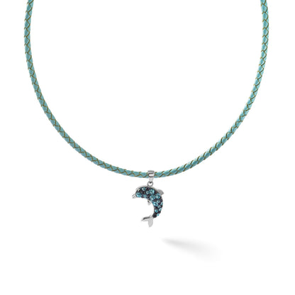 Sterling Silver Rhodium-plated Polished Crystal Dolphin Pendant