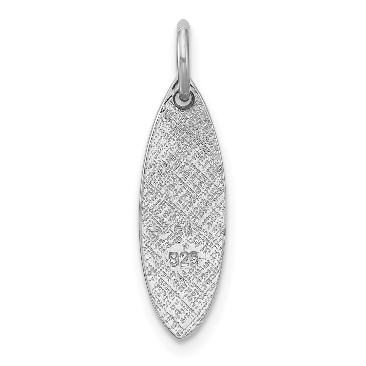 Sterling Silver Rhodium-plated Polished Blue Enamel Turtle Surfboard Pendant