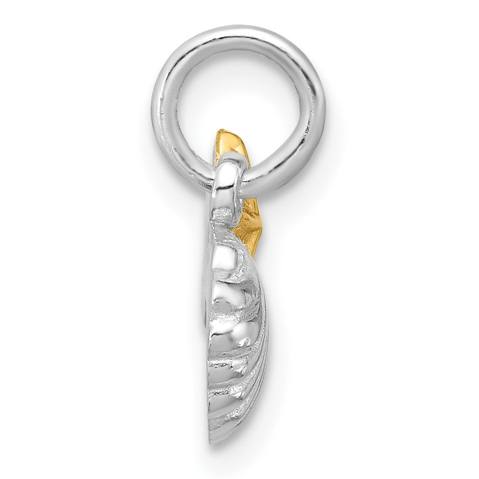 Sterling Silver Rhodium-plated Gold-tone Polished Starfish & Shell Pendant