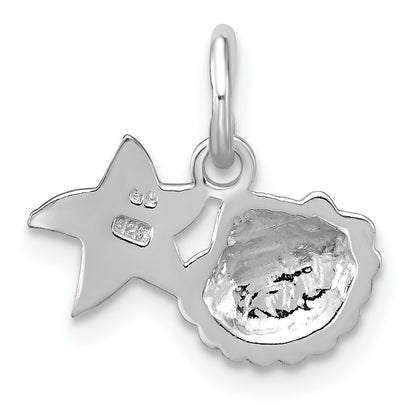 Sterling Silver Rhodium-plated Gold-tone Polished Starfish & Shell Pendant