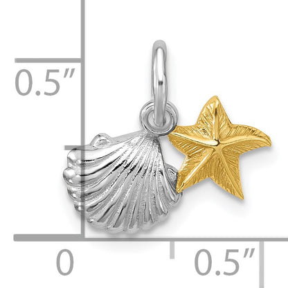 Sterling Silver Rhodium-plated Gold-tone Polished Starfish & Shell Pendant