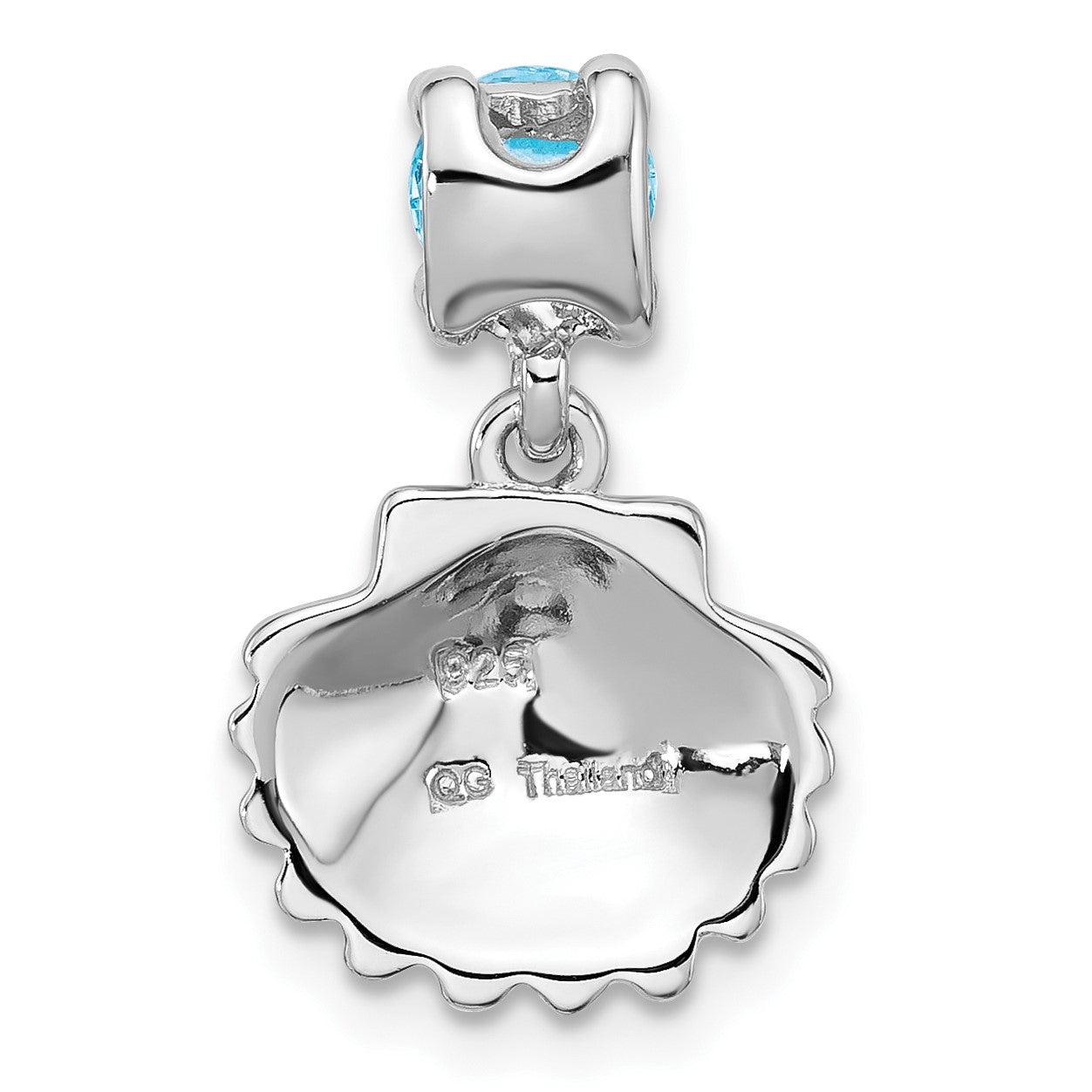 Sterling Silver Rhodium-plated Polished Blue CZ  Shell Chain Slide Pendant