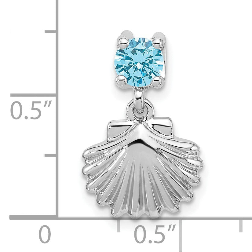 Sterling Silver Rhodium-plated Polished Blue CZ  Shell Chain Slide Pendant
