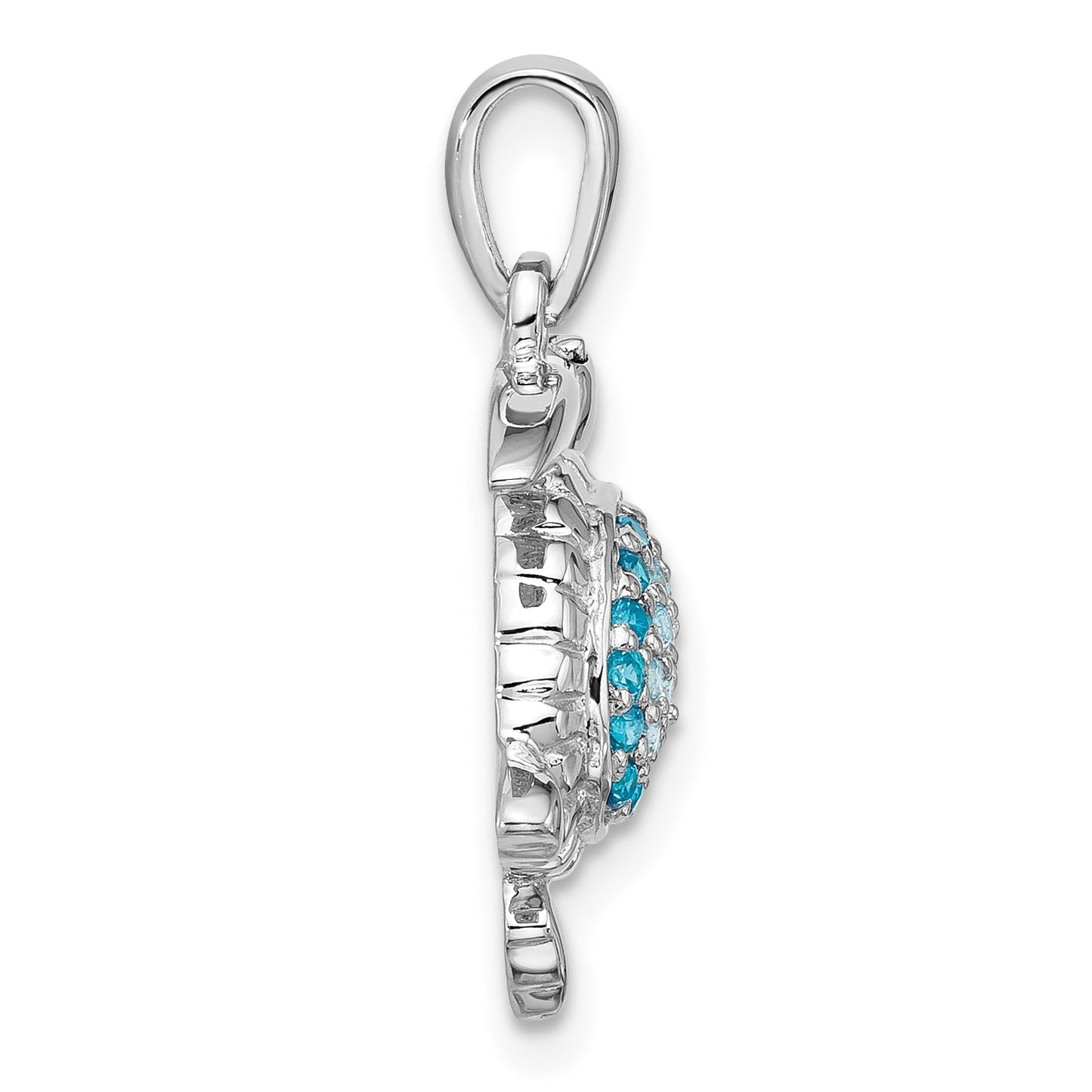 Sterling Silver Rhodium-plated Polished CZ Turtle Pendant