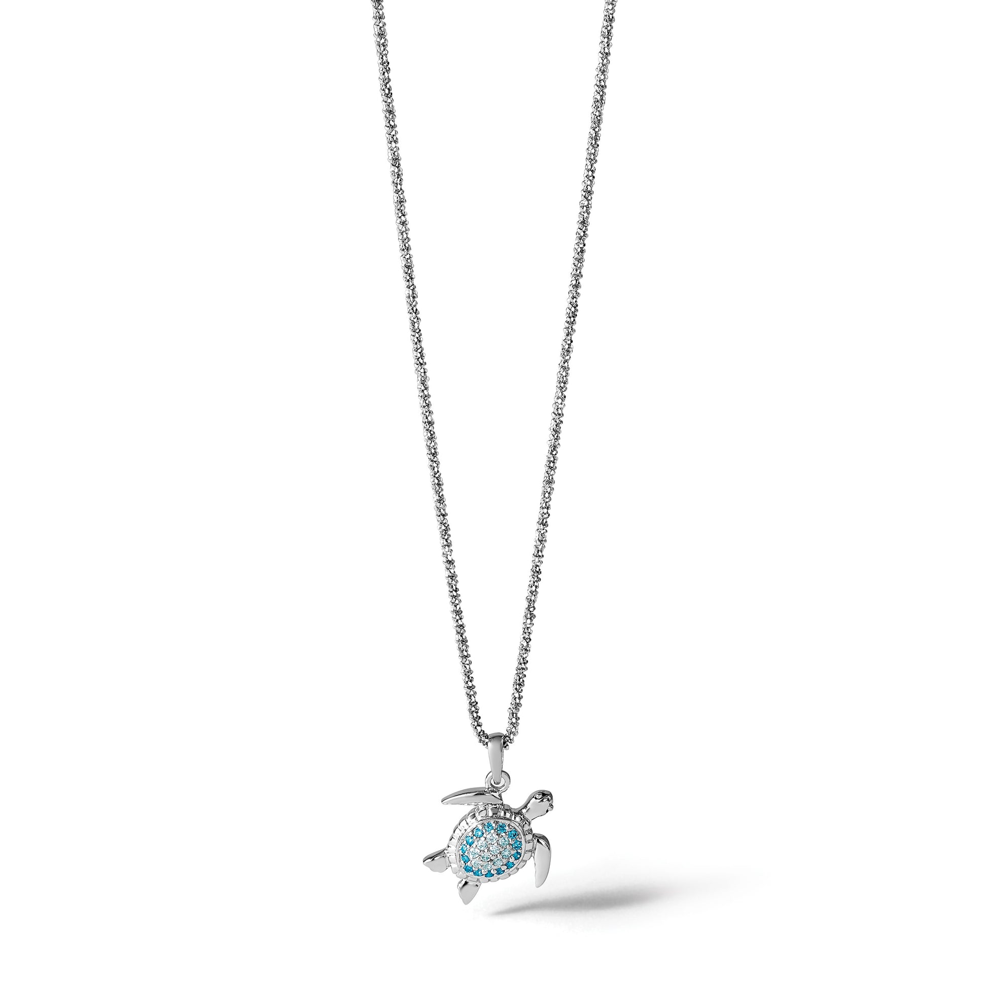 Sterling Silver Rhodium-plated Polished CZ Turtle Pendant