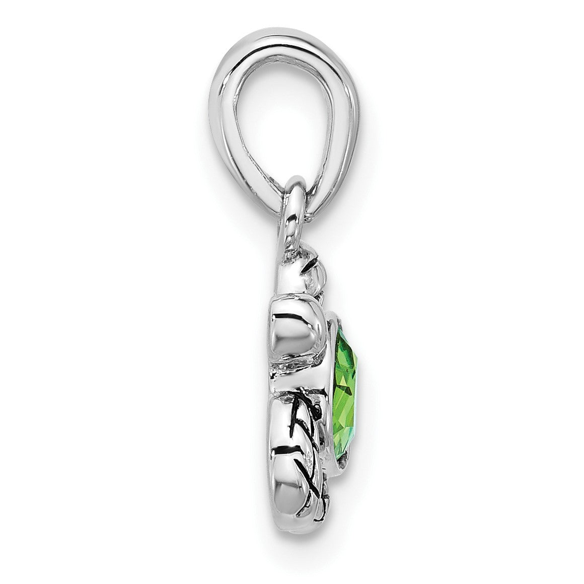 Sterling Silver Rhodium-plated Polished and Antiqued Crystal August Birthstone Turtle Pendant