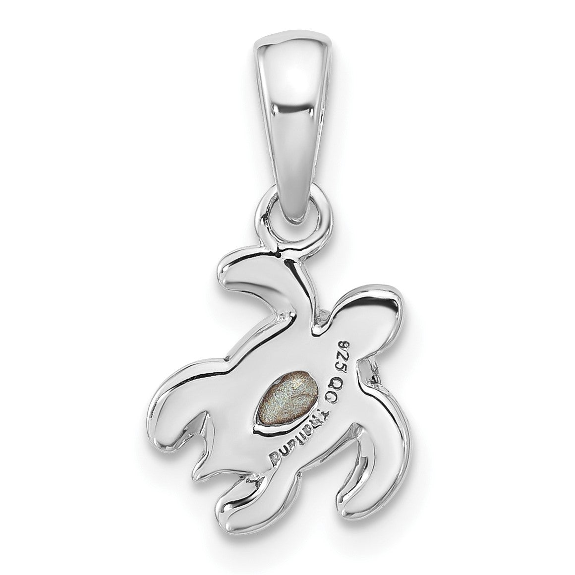 Sterling Silver Rhodium-plated Polished and Antiqued Crystal August Birthstone Turtle Pendant