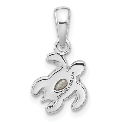 Sterling Silver Rhodium-plated Polished and Antiqued Crystal August Birthstone Turtle Pendant