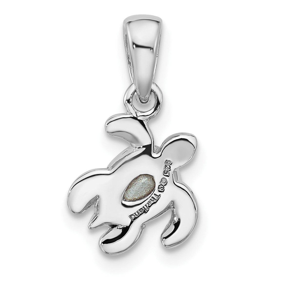 Sterling Silver Rhodium-plated Polished and Antiqued Crystal February Birthstone Turtle Pendant