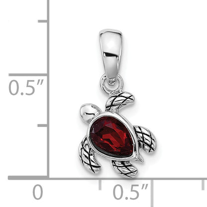 Sterling Silver Rhodium-plated Polished and Antiqued Crystal January Birthstone Turtle Pendant