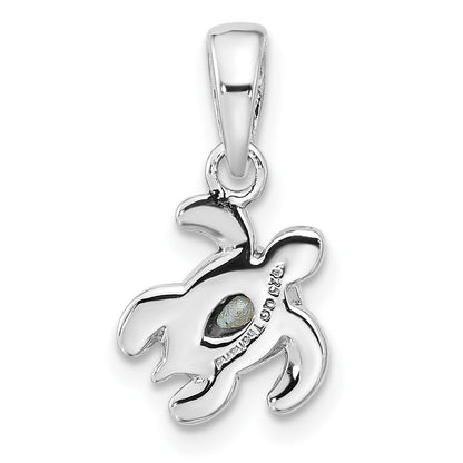 Sterling Silver Rhodium-plated Polished and Antiqued Crystal July Birthstone Turtle Pendant