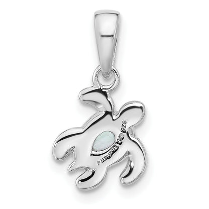 Sterling Silver Rhodium-plated Polished and Antiqued Mother of Pearl June Birthstone Turtle Pendant