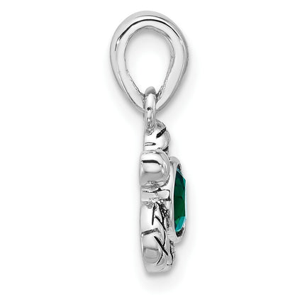Sterling Silver Rhodium-plated Polished and Antiqued Crystal May Birthstone Turtle Pendant