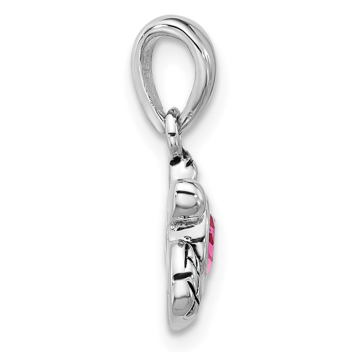 Sterling Silver Rhodium-plated Polished and Antiqued Crystal October Birthstone Turtle Pendant