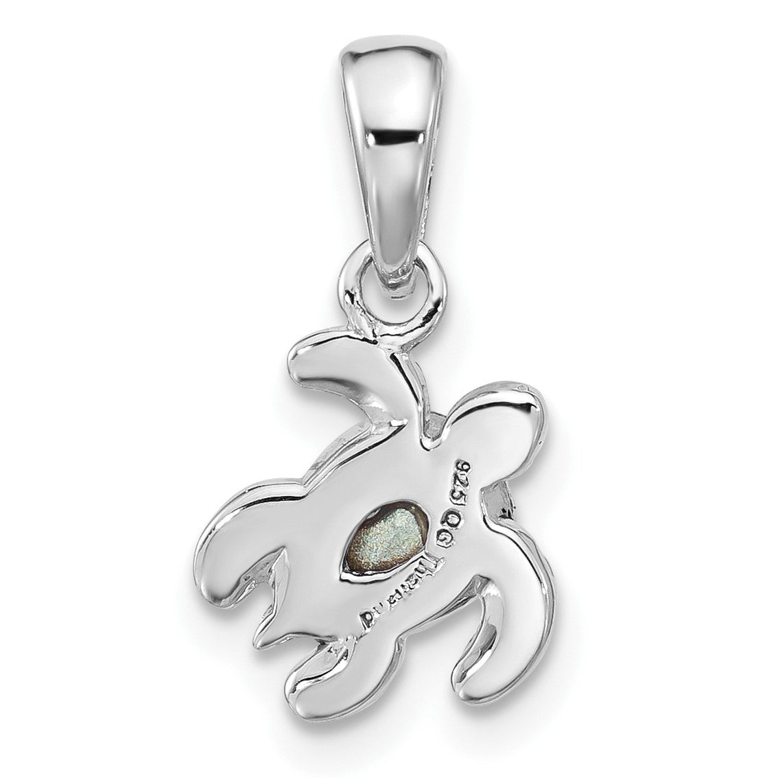 Sterling Silver Rhodium-plated Polished and Antiqued Crystal September Birthstone Turtle Pendant