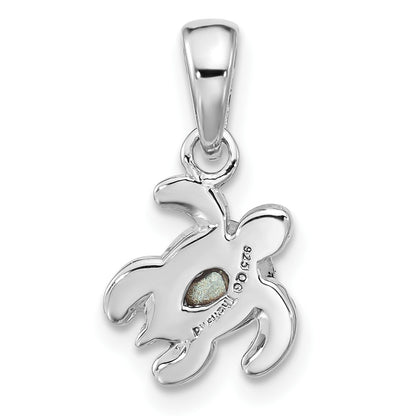Sterling Silver Rhodium-plated Polished and Antiqued Crystal September Birthstone Turtle Pendant