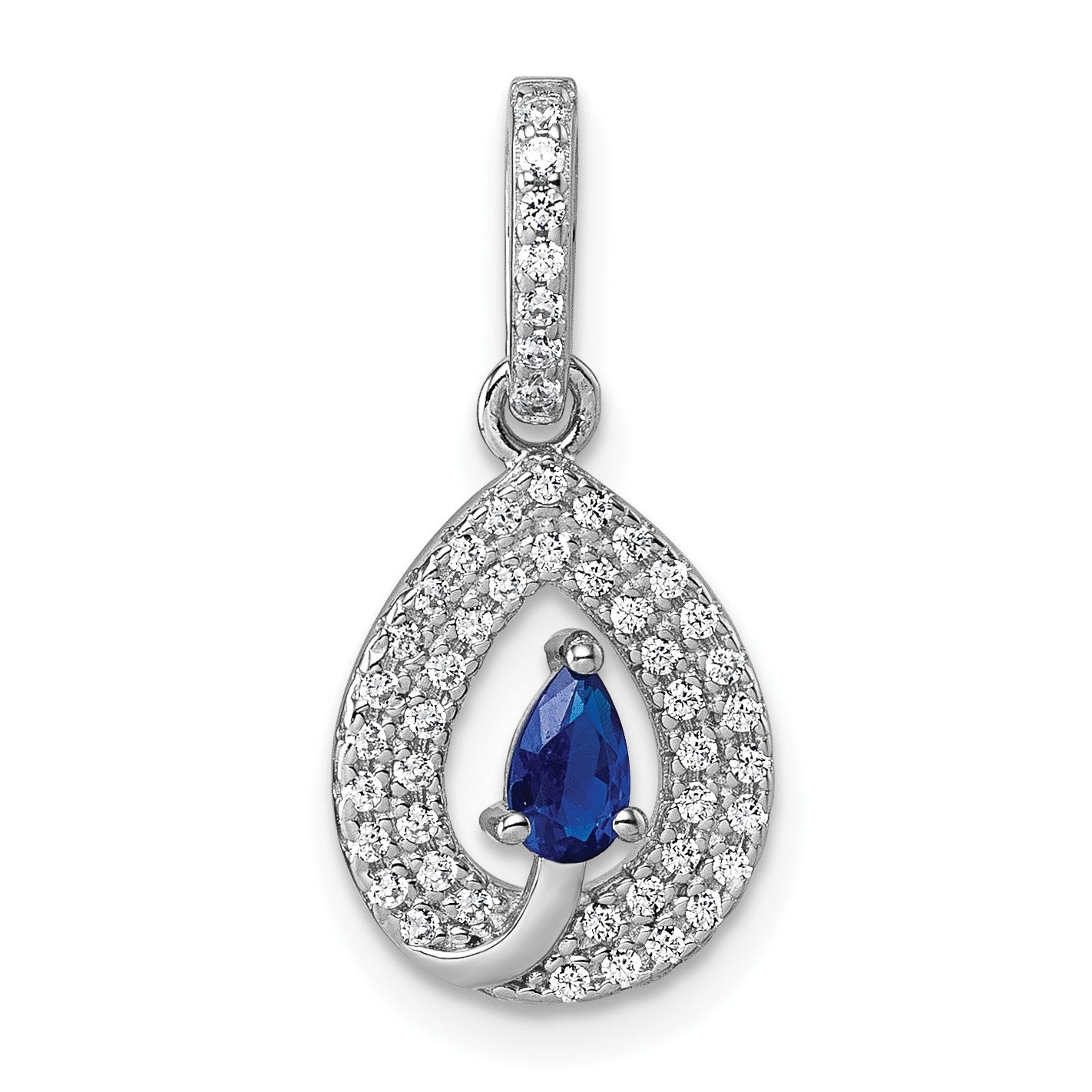 Sterling Silver Rhodium-plated Pear-shape Blue and White CZ Teardrop Pendant