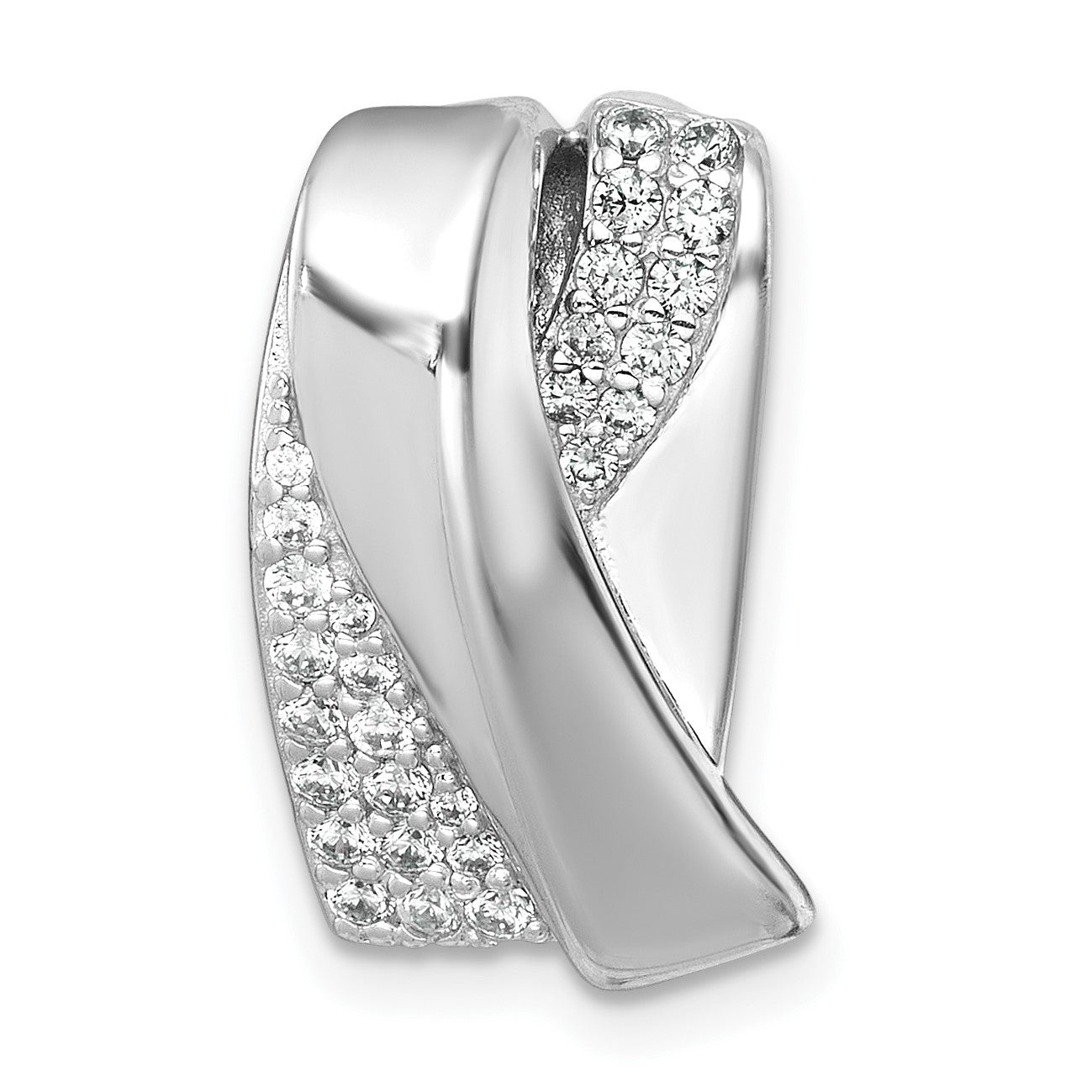 Sterling Silver Rhodium-plated Polished Fancy CZ Chain Slide Pendant
