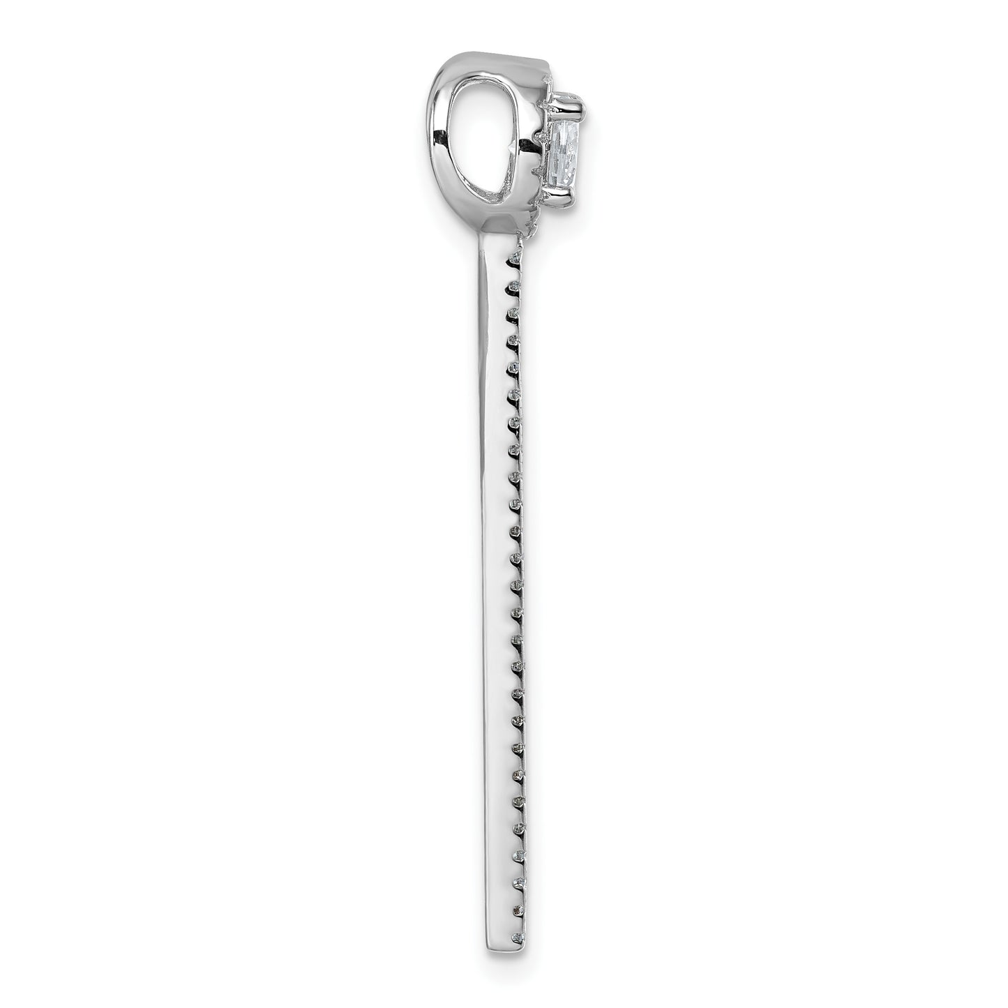Sterling Silver Rhodium-plated CZ Halo with Dangle Bar Chain Slide Pendant