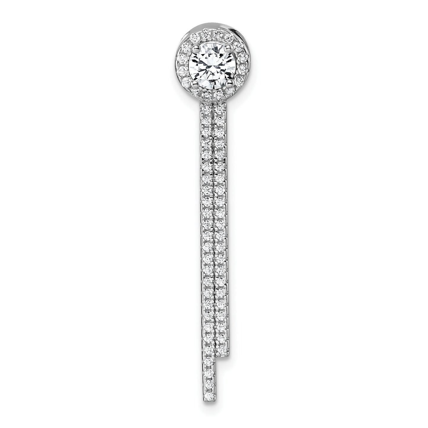 Sterling Silver Rhodium-plated CZ Halo with Dangle Bar Chain Slide Pendant