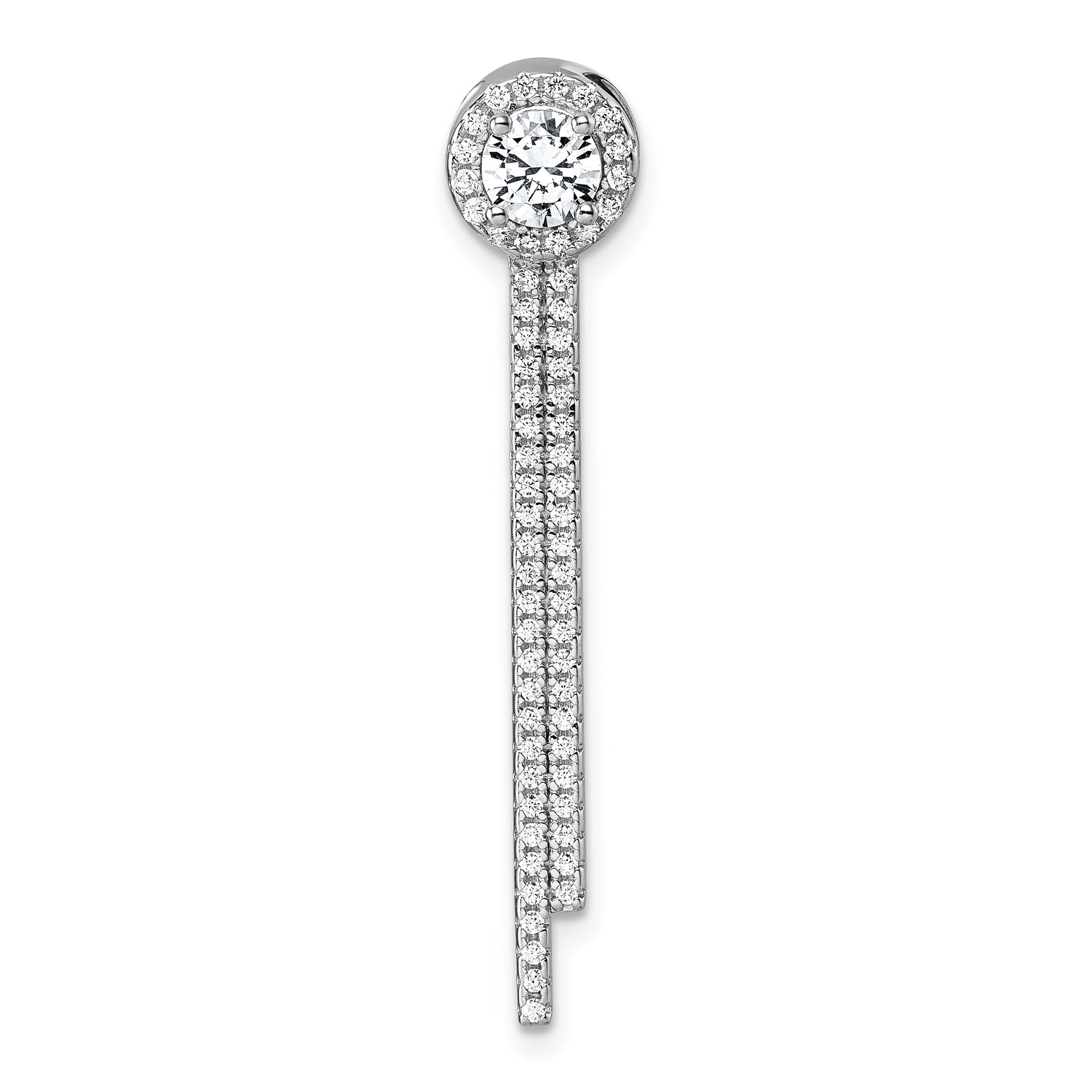 Sterling Silver Rhodium-plated CZ Halo with Dangle Bar Chain Slide Pendant