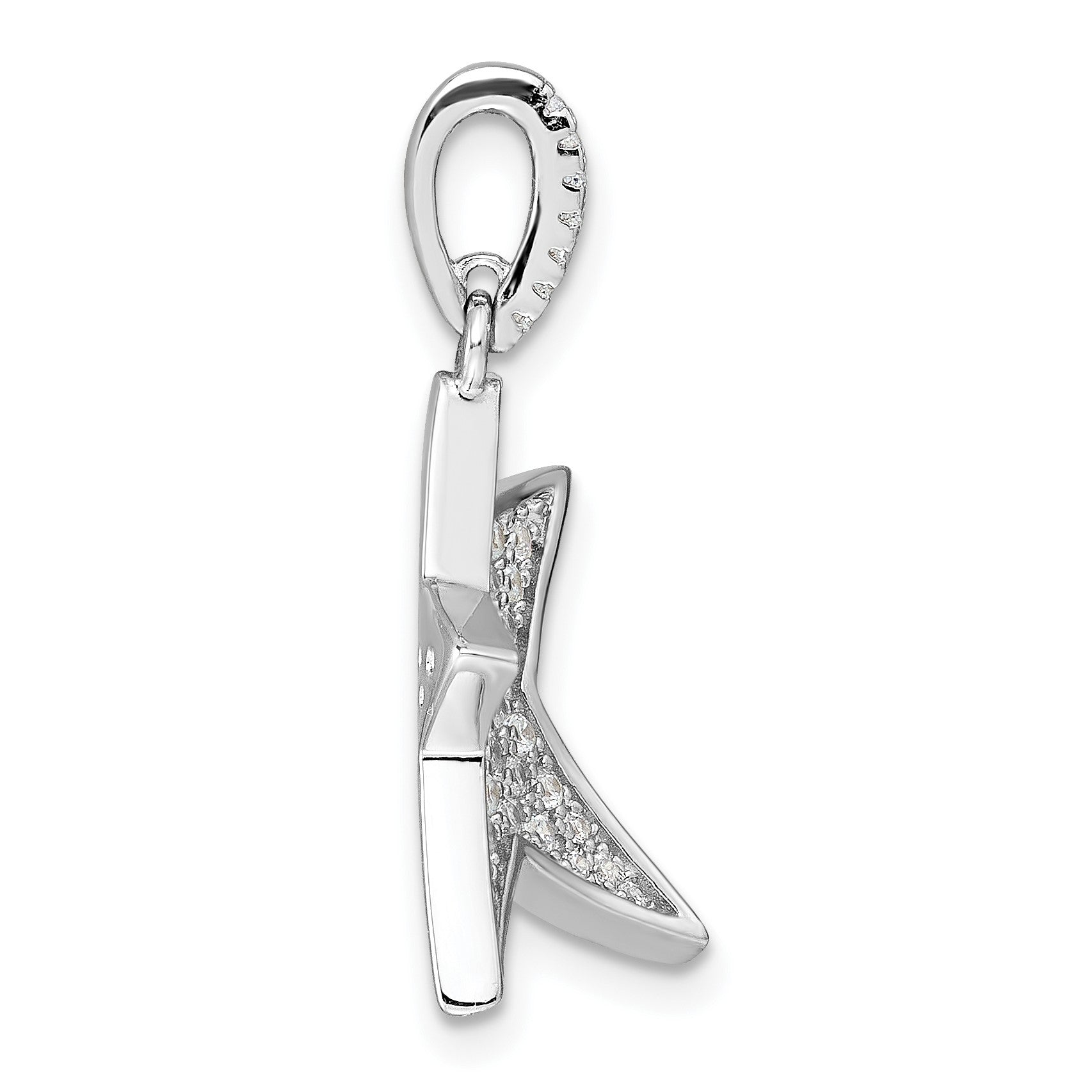 Sterling Silver Rhodium-plated Pave CZ Concave Star Pendant