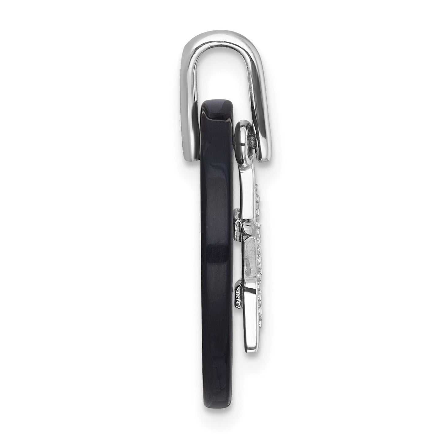 Sterling Silver Rhodium-plated Polished Onyx Circle with CZ Star Dangle Pendant