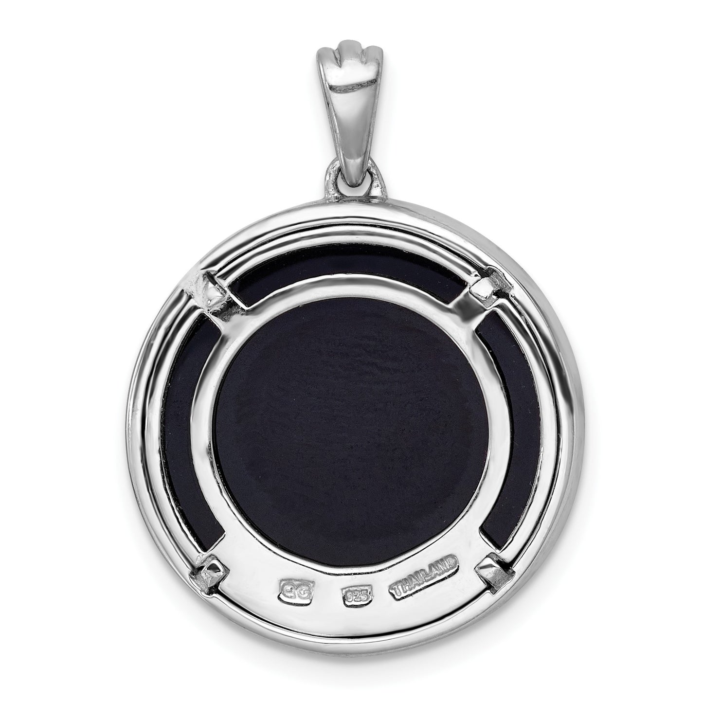 Sterling Silver Rhodium-plated Polished Onyx Circle and CZ Tree of Life Pendant