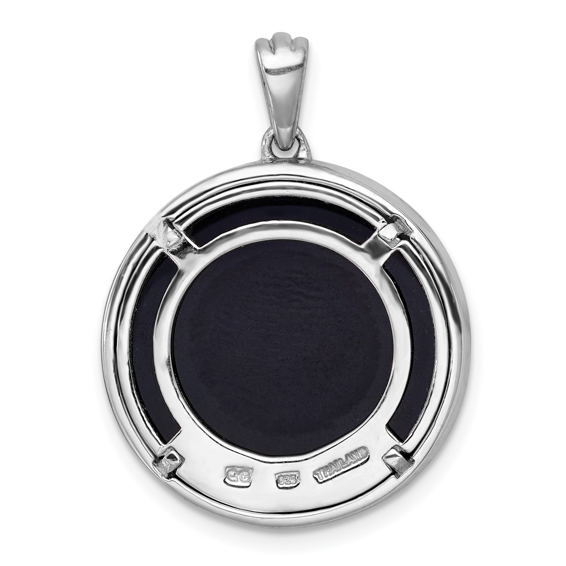 Sterling Silver Rhodium-plated Polished Onyx Circle and CZ Tree of Life Pendant