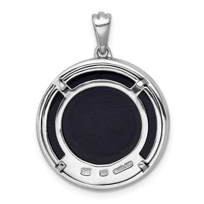 Sterling Silver Rhodium-plated Polished Onyx Circle and CZ Tree of Life Pendant