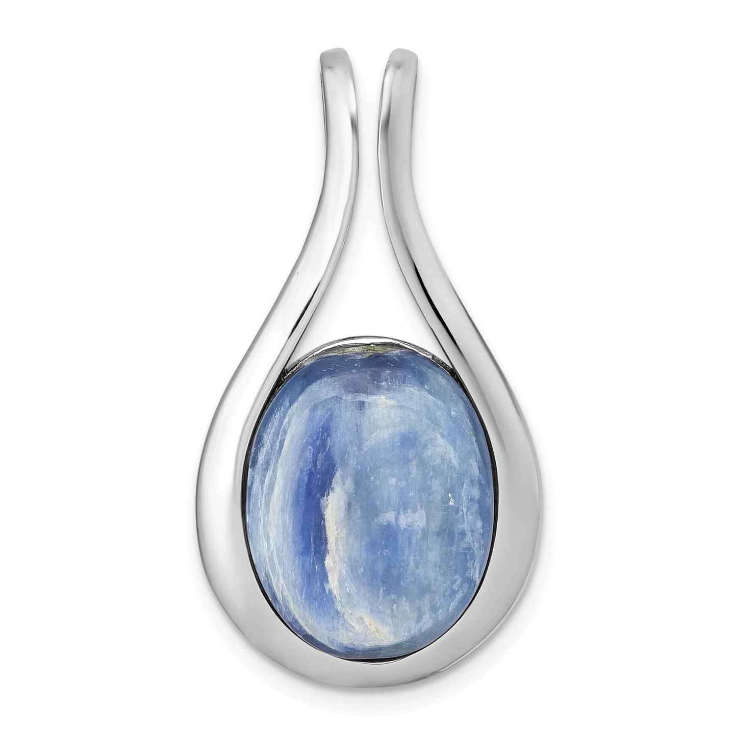 Sterling Silver Rhodium-plated Polished Oval Kyanite Teardrop Chain Slide Pendant
