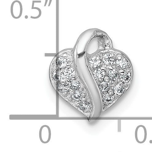 Sterling Silver Rhodium-plated Polished Pave CZ Heart Childrens Pendant