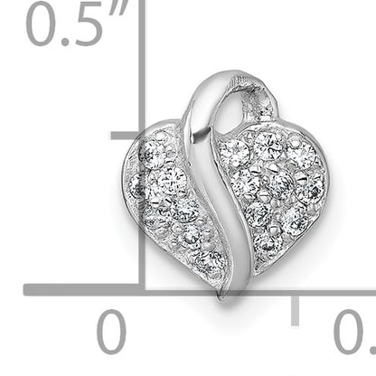 Sterling Silver Rhodium-plated Polished Pave CZ Heart Childrens Pendant