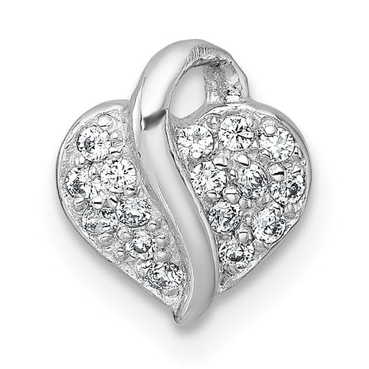 Sterling Silver Rhodium-plated Polished Pave CZ Heart Childrens Pendant