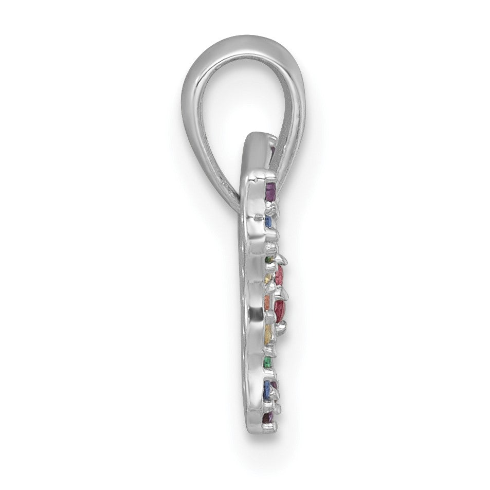Sterling Silver Rhodium-plated Polished Rainbow Nano Crystals Butterfly Childrens Pendant