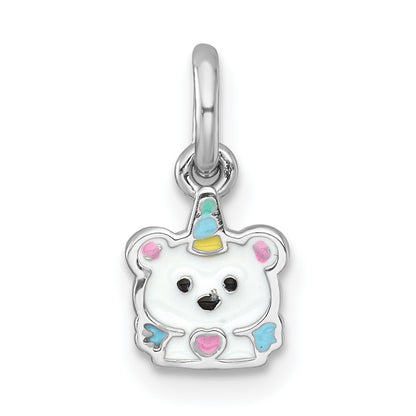 Sterling Silver Rhodium-plated Polished White and Rainbow Enamel Unicorn Polar Bear Childrens Pendant