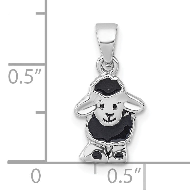 Sterling Silver Rhodium-plated Polished with Black Enamel Sheep Charm Pendant