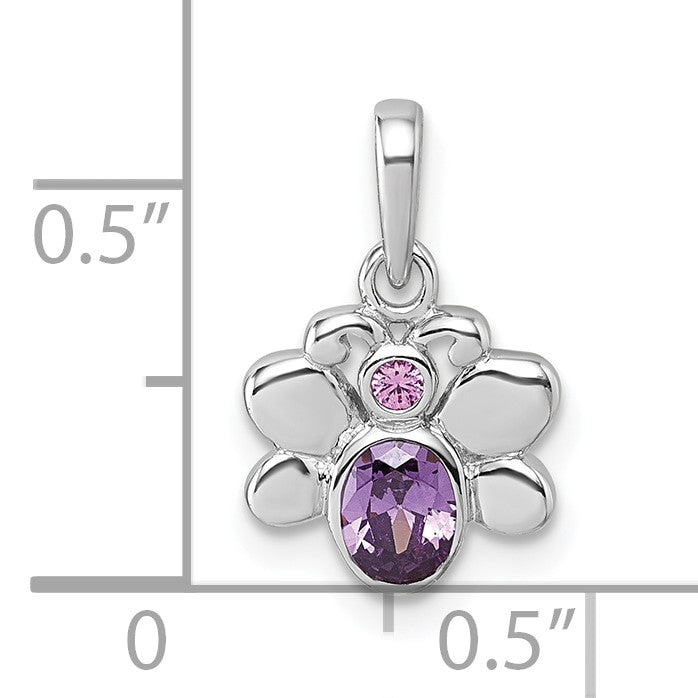 Sterling Silver Rhodium-plated Polished Pink And Purple CZ Butterfly Pendant