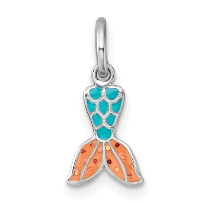 Sterling Silver Madi K Rhodium-plated Enameled Mermaid Tail Childrens Pendant
