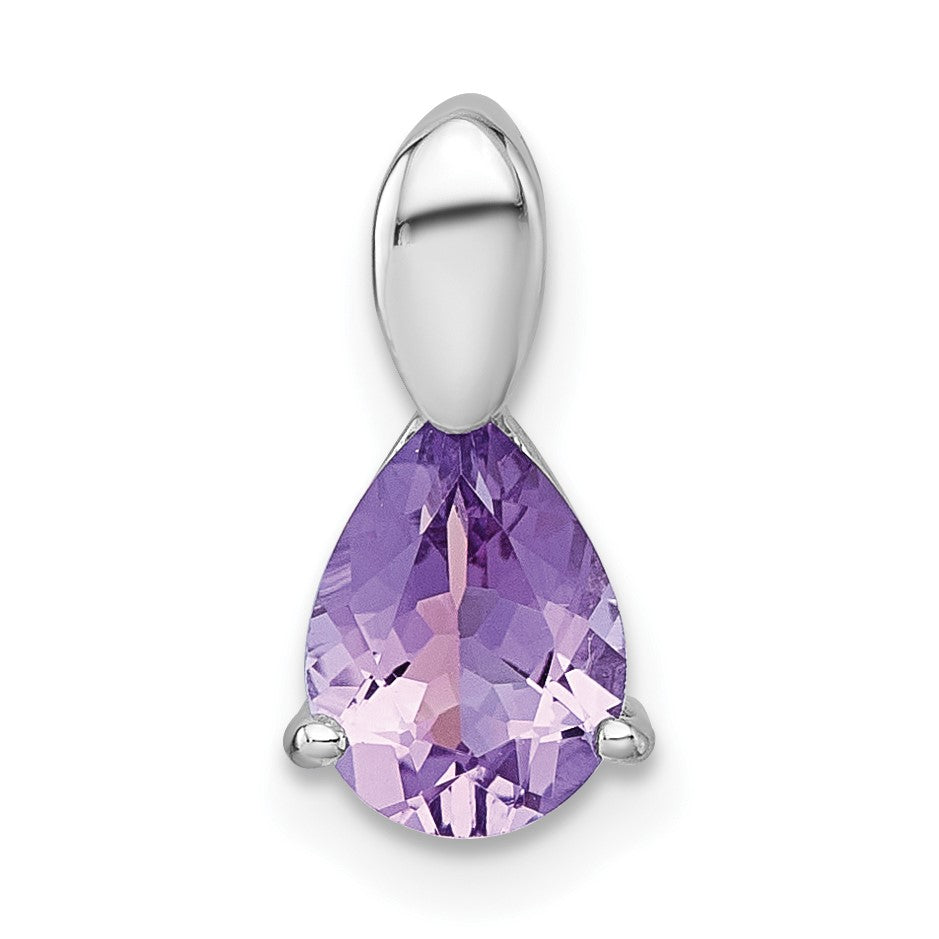 Sterling Silver Rhodium-plated Polished Pear Amethyst Teardrop Chain Slide Pendant