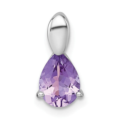 Sterling Silver Rhodium-plated Polished Pear Amethyst Teardrop Chain Slide Pendant