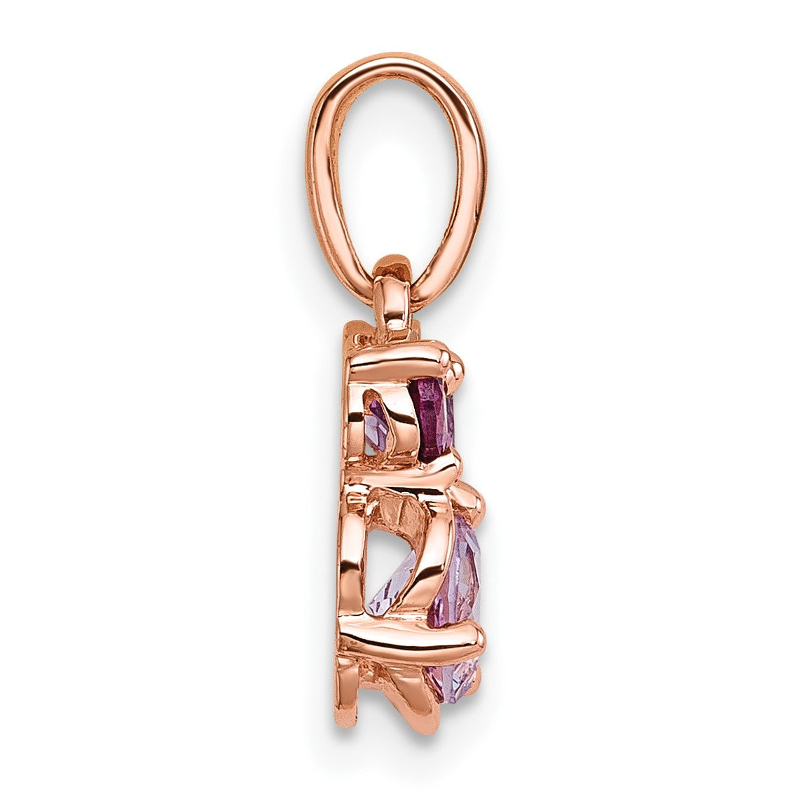 Sterling Silver Rose Gold-plated Polished Round Amethyst, Pink Quartz and Rhodolite Garnet Pendant
